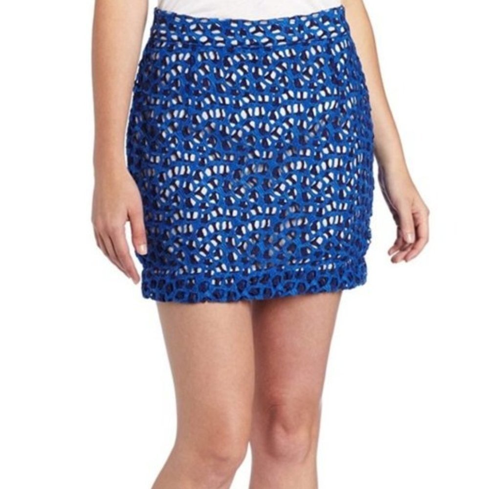 French Connection blue embroidered min skirt size 2 (100)